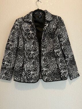 Women's Black & White Patterned Blazer Jacket size M no flaws
